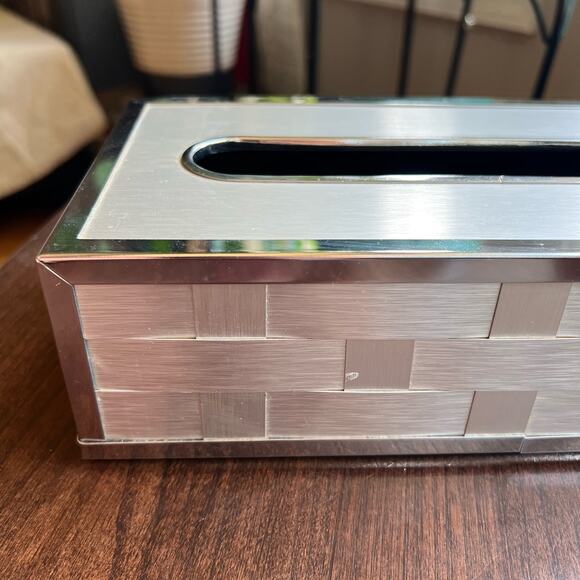 Vtg MCM Stylebuilt Accessories Inc New York Woven Brass Trim Tissue Box Vanity - Picture 2 of 11